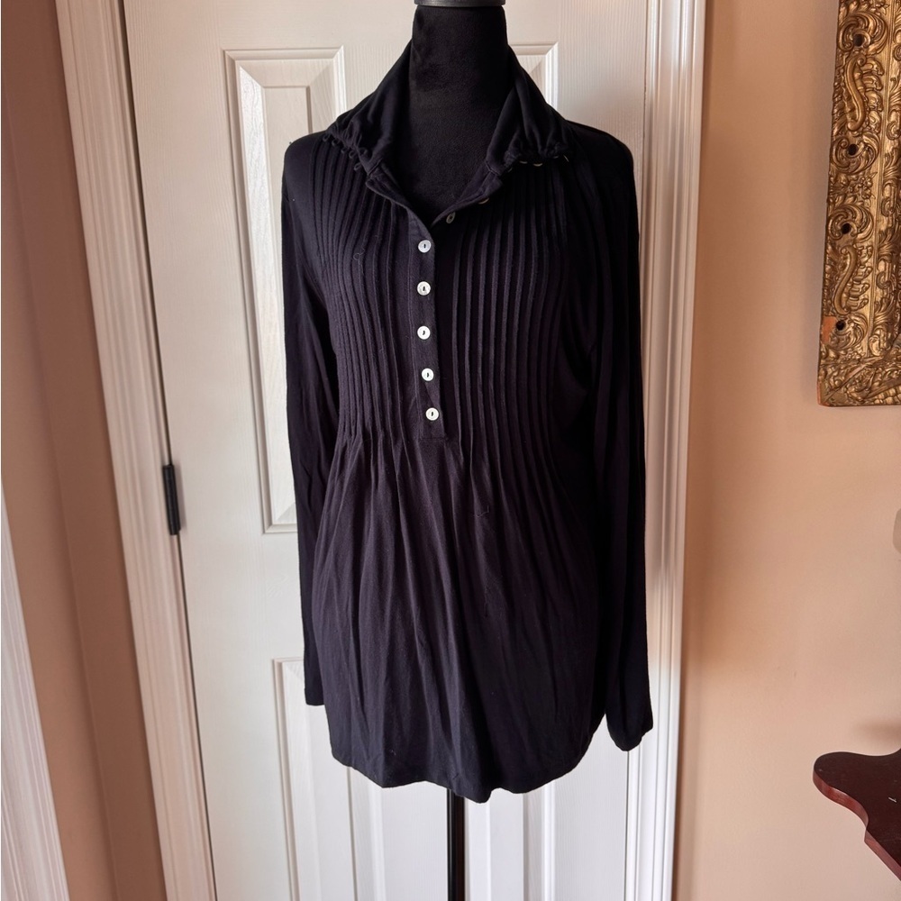 Soft Surroundings Black 1/4 Button-Down High Neck long sleeve Tunic size medium